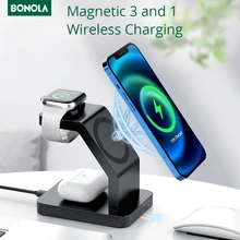 Bonola Magnetic 15W Fast Wireless Charger 3 in 1 for iPhone 12/12Pro Max/Mini Charger for Apple Watch/Airpods Pro Charger Holder