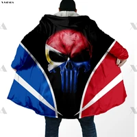 puerto rico skull country flag 3d printed hoodie long duffle topcoat hooded blanket cloak thick jacket cotton cashmere fleece