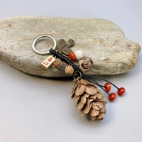 natural wooden keychain wacorn sequoia cones pine cones wood slices wedding favors for guests bulk gifts boho key decor
