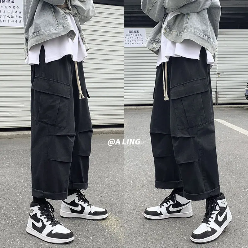 

2020 Autumn And Winter New Youth Popular Solid Color Loose Big Pocket Overalls Comfortable Casual Straight-leg Pants S-2XL