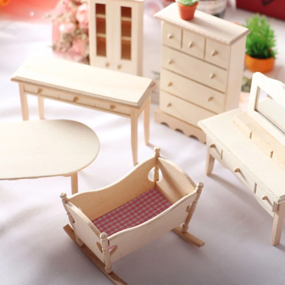 

1 Pc Mini House Cradle Model Mini Wooden Cradle Furniture Miniature Kids