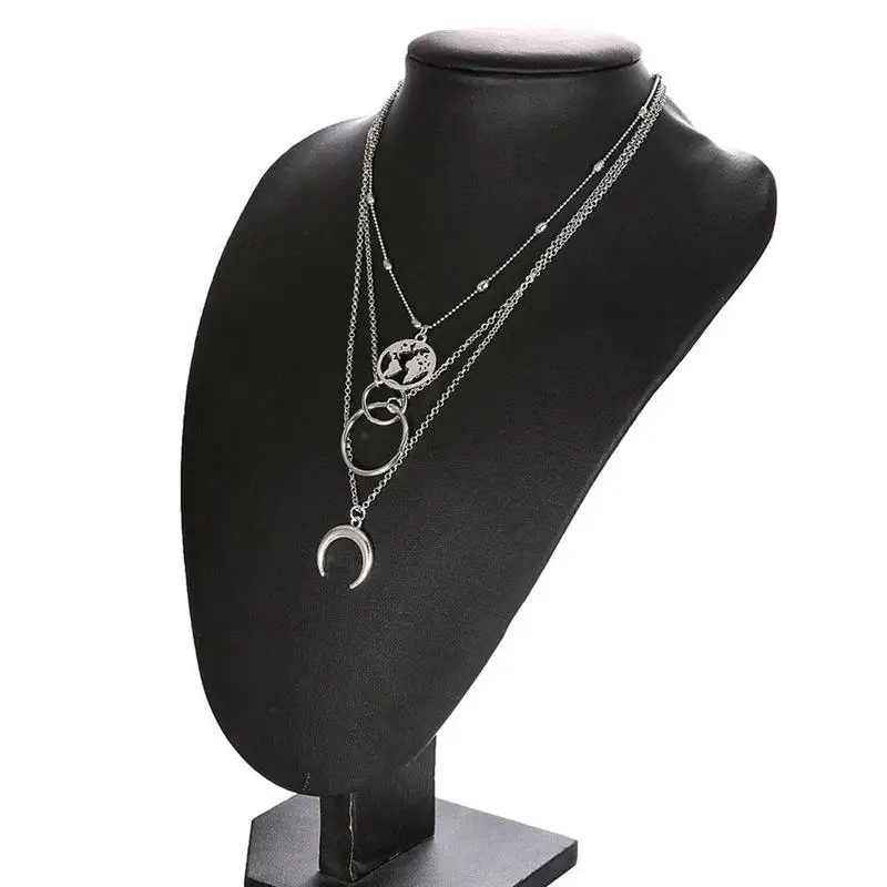

Popular Girl Necklace 2021 Fashion New Necklace Multilayer Women Map Multilayer Personality Necklace Bohemian Prezenty Moon Y7L9