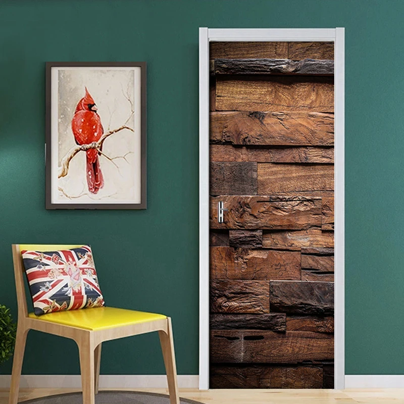 2 шт./компл. ПВХ Самоклеящиеся 3D съемные дверные наклейки ретро обои с деревянным