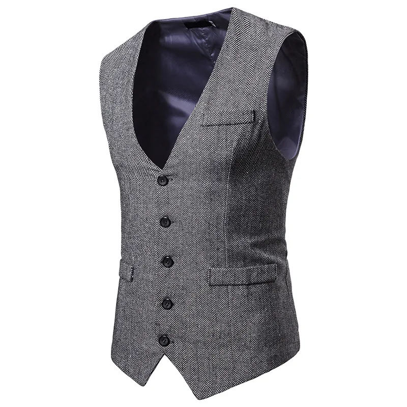 

Herringbone Tweed Mens Waistcoat Formal Business Casual Slim Fit Vests for Men Retro British Style Gentleman Men Suit Vest Gilet