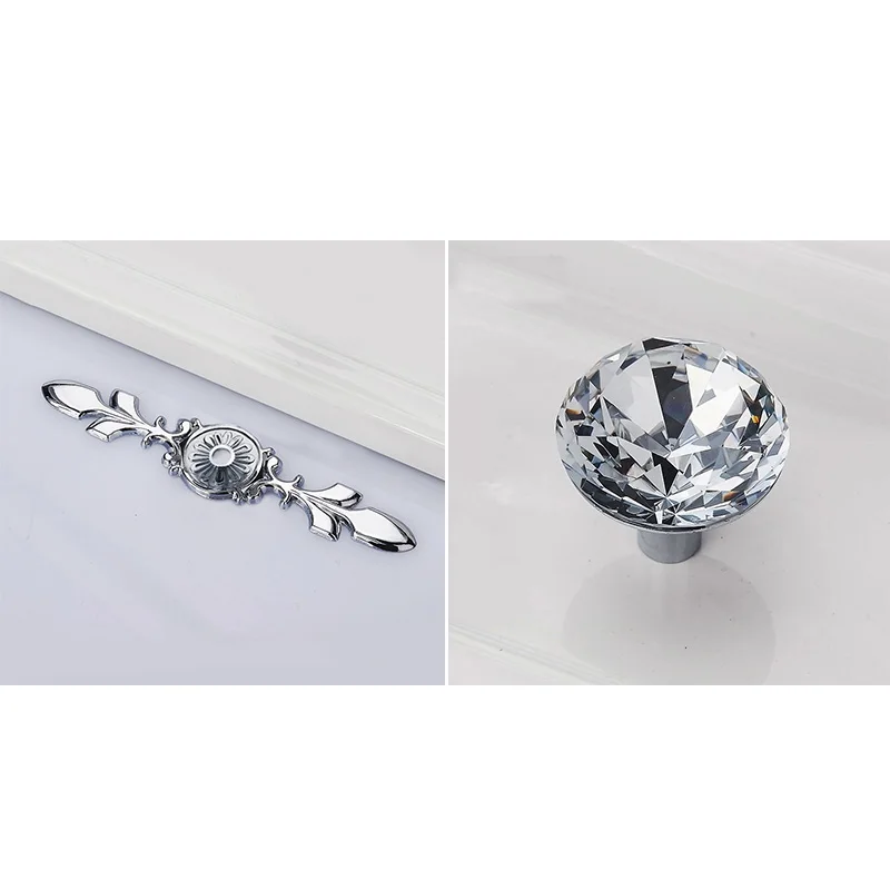 Серебристые ручки из хрустального стекла роскошные декоры для ящика двери шкафа