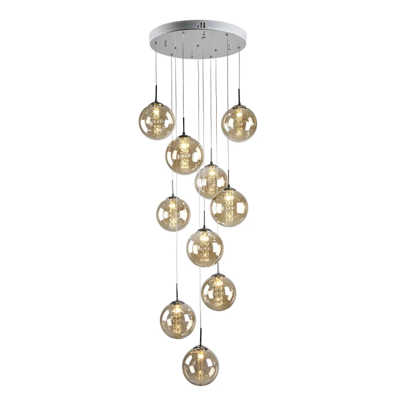 Высокая вилла Entryway Orb стеклянные лестницы Висячие спиральные длинные лампы Современные хрустальные бусины лестница люстра для дома