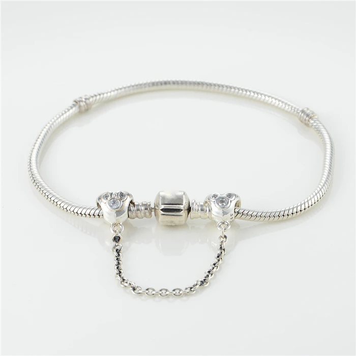 2015 New fine jewelry charms 925 Sterling Silver Heart of Mickey Safety Chain charm fit brand beads bracelets DIY SF540 | Украшения и