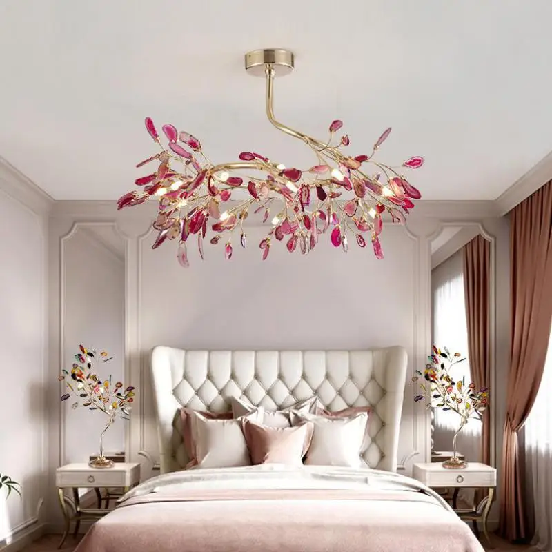 Светодиодные потолочные люстры G4 для гостиной лампа с агатом внутреннее