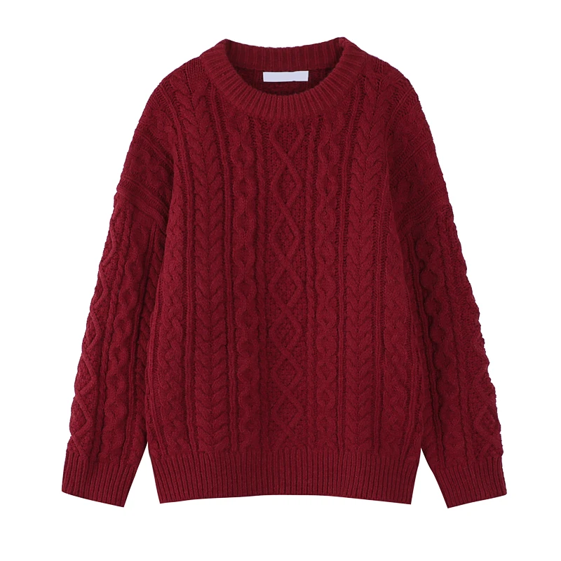 

2022 Vintage Oversize Red Knitted Pullover Women Sweater Long Sleeve Autumn Winter Warm Retro Crewneck Knitwear Jumper Loose Top
