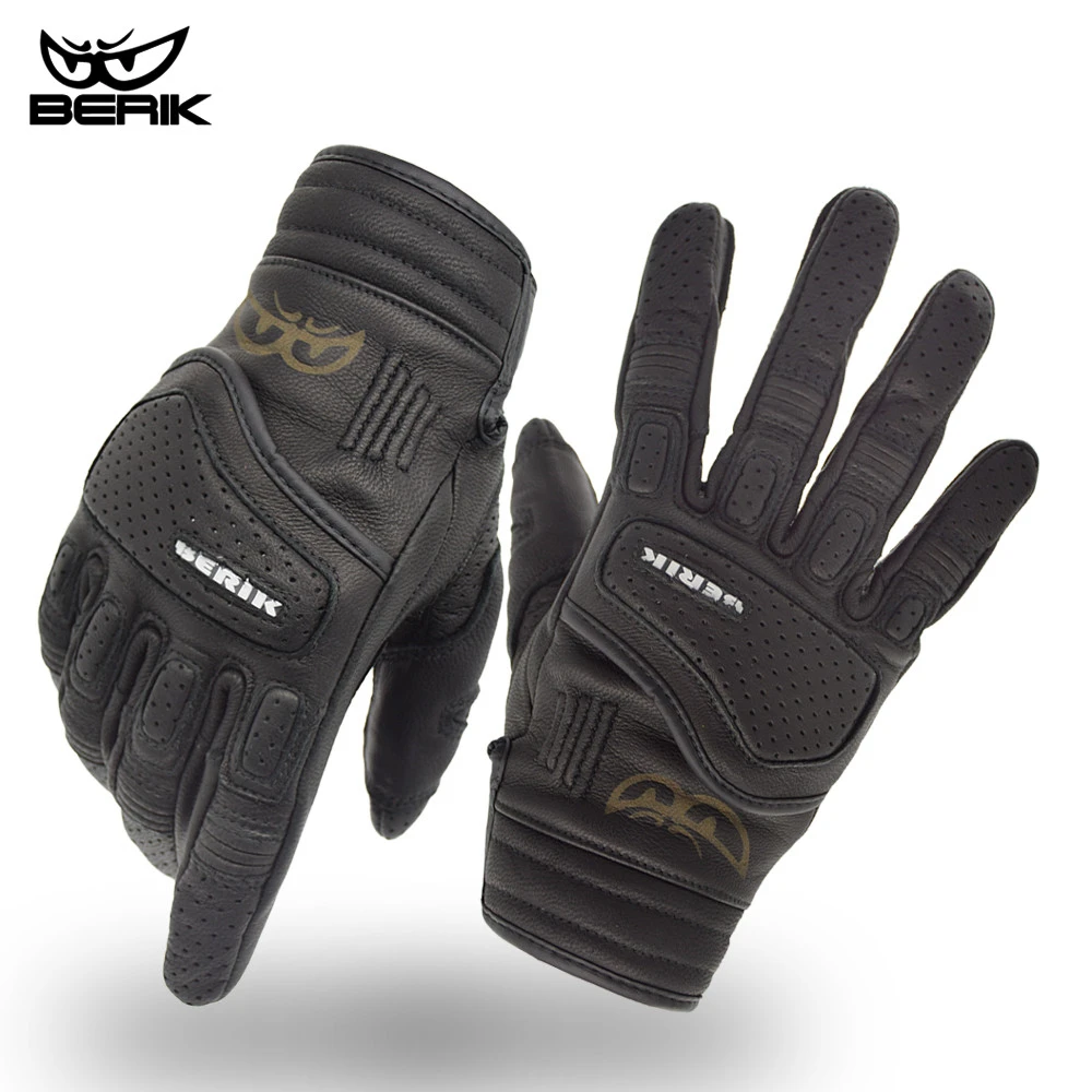 

BERIK Men Genuine Leather Motorcycle Full Finger Gloves Motorcyclist Motocross Gloves Touch Screen Breathable Motorbike Glove