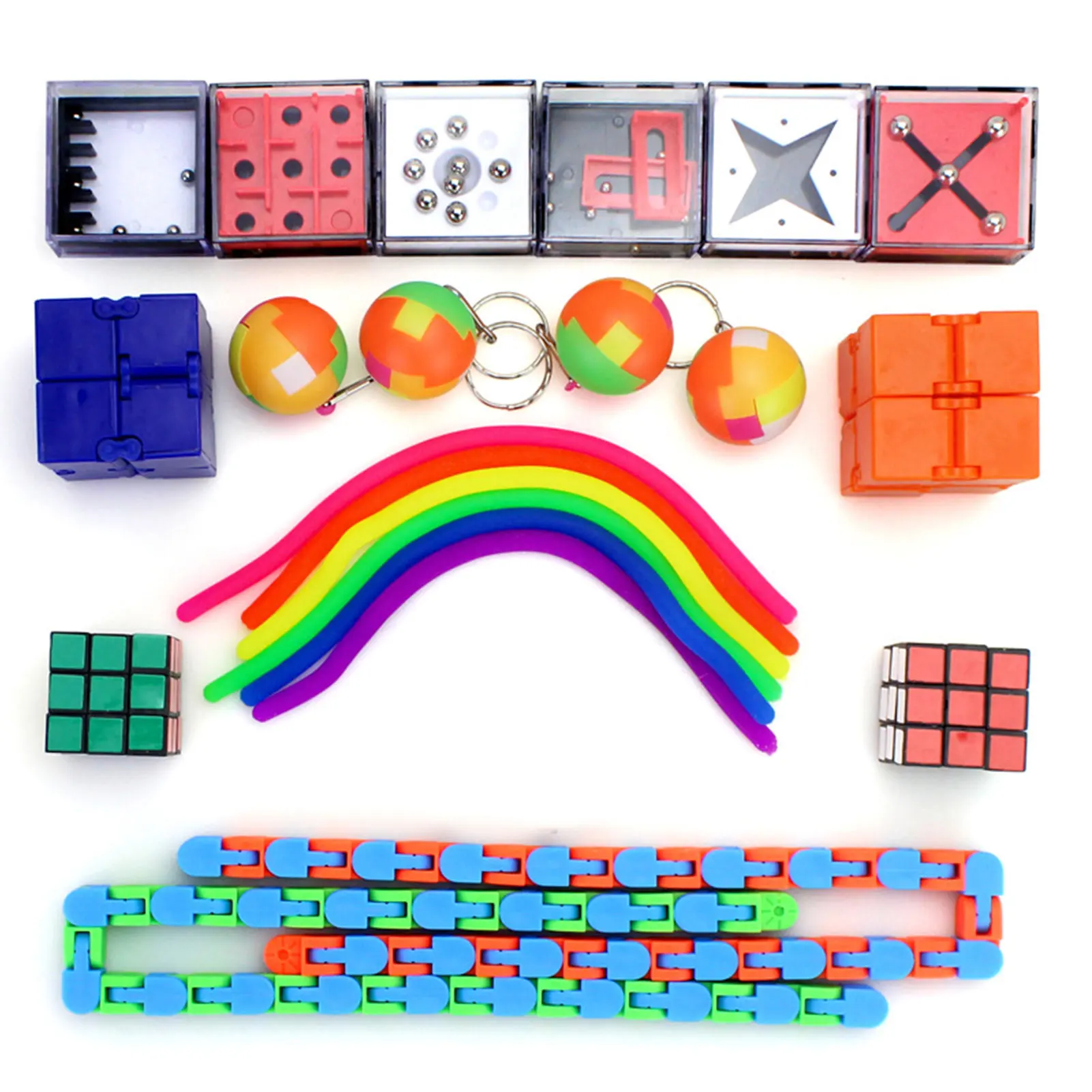 

24 Pack Fidget Sensory Decompression Toy Set Pop Bubble Fidget Sensory Squeeze Beans Keychain Stress Relief Toys For Kids Adults