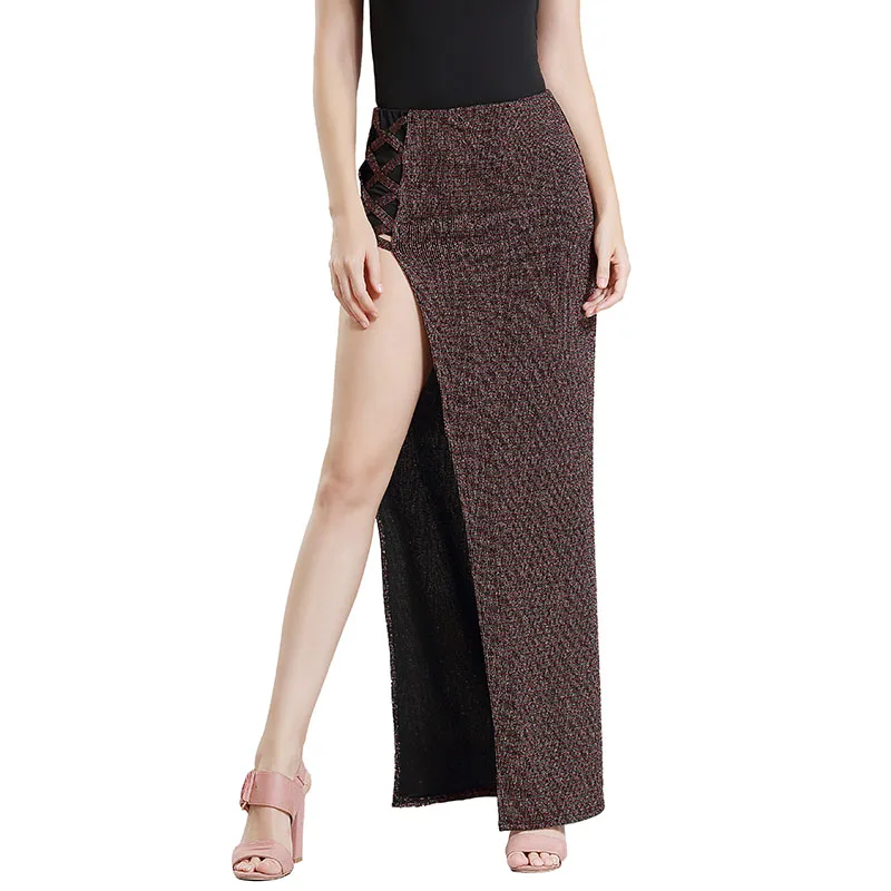 Женская трикотажная облегающая длинная юбка-карандаш с разрезом и высокой