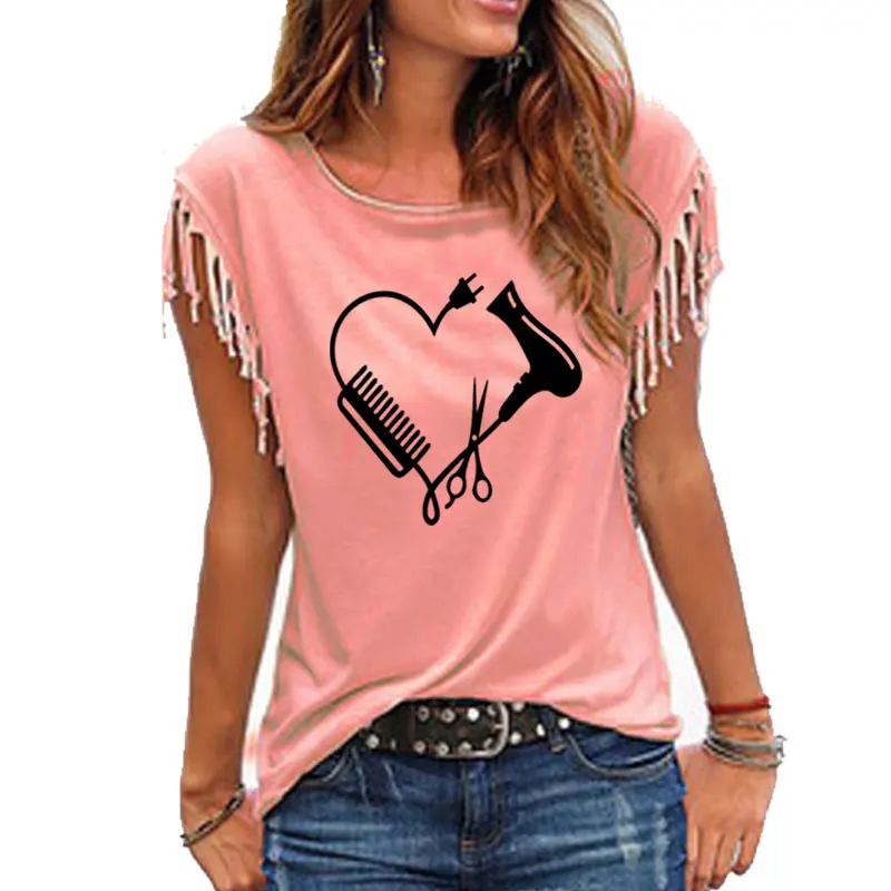Футболка женская с принтом в виде сердца расчески и ножниц | Женская одежда
