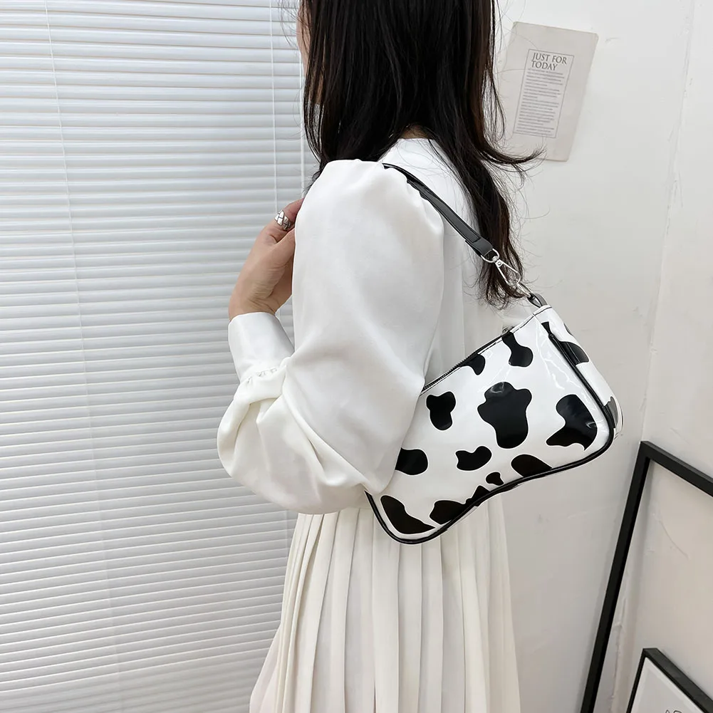 

Корова с печатным рисунком сумки для багета для 2021, женская обувь из искусственной кожи; Маленькая сумка через плечо женская цветочный прин...