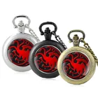 Классические кварцевые карманные часы с тремя головками из стекла дракона, кабошон, винтажные мужские и женские часы с подвеской и цепочкой