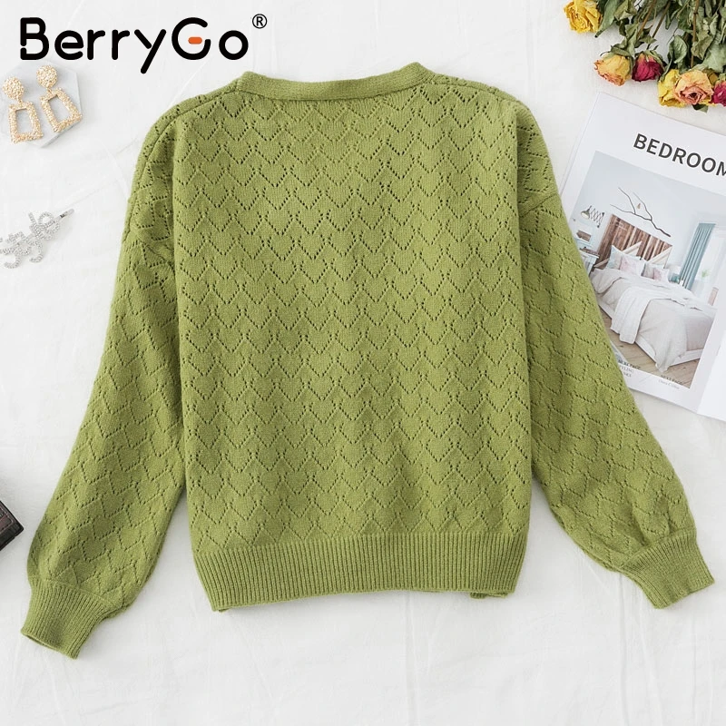 BerryGo Повседневный вязанный кардиган на пуговицах с v-образным вырезом Женские