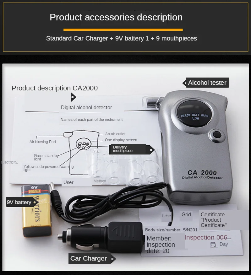

Alcohol Tester Blowing Air Ca2000 Measuring Drunk Driving Concentration Instrument DD