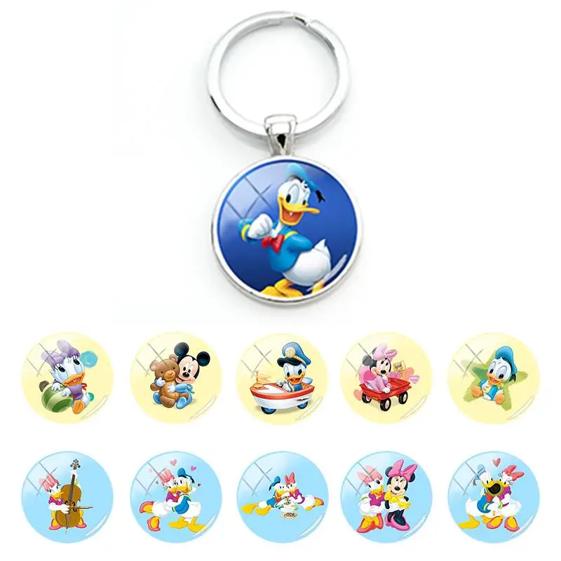 

Disney Donald Daisy Duck with Friends Pattern Car Bag Key Chain Ring for Girls Boys Gift Pendant Glass Cabochon Keychains DSY908