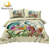 BlessLiving Horse Bedding Set Peony Flower Bed Cover Traditional Comforter Cover 3 Pieces Floral Leaf Colorful Bed Set Dropship 1