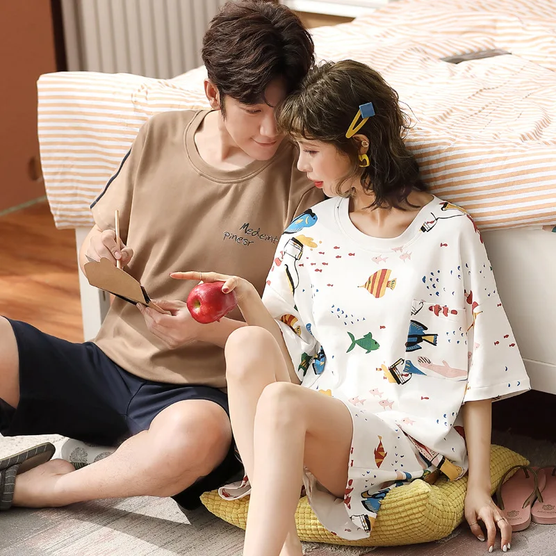 

Для мужчин и женщин, модный Пижамный костюм, летняя Пижама для парные пижамы, комплект для влюбленных, пижама с коротким рукавом и мультяшны...