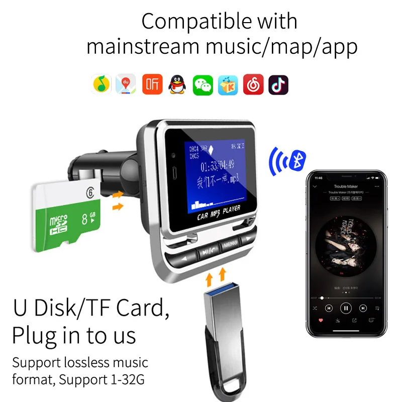 USB зарядное устройство fm передатчик FM12B автомобильный комплект Bluetooth