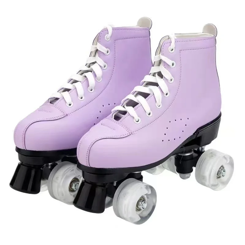 Purple And Green Roller Skates Double Line Skating Women Men Adult Two Row Roller Shoes Patins With Flashing 4 PU Wheels