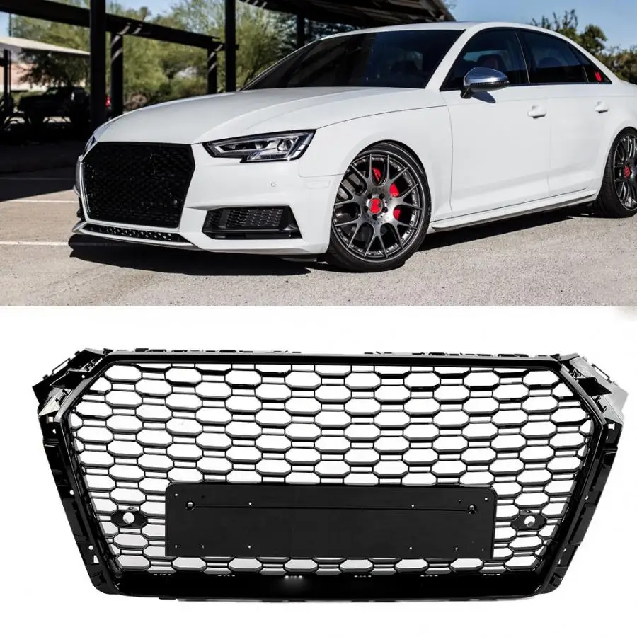 Сетчатая решетка для переднего бампера RS Style глянцевый черный гриль Audi A4 S4 B9 2017 2018