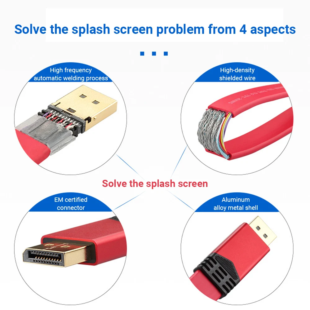 

DP Male to Male Flat Cable 2K*4K 60hz HD Computer Display Cord 24+28AWG Wire Gauge DisplayPort 1.2 Slim Video Adapter Cable