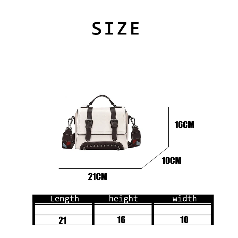 

2020 Autumn Winter Women Vintage Handbag Ladies Wide Strap Rivet Bottom Fashion Versatile Large Capacity PU Leather Shoulder Bag