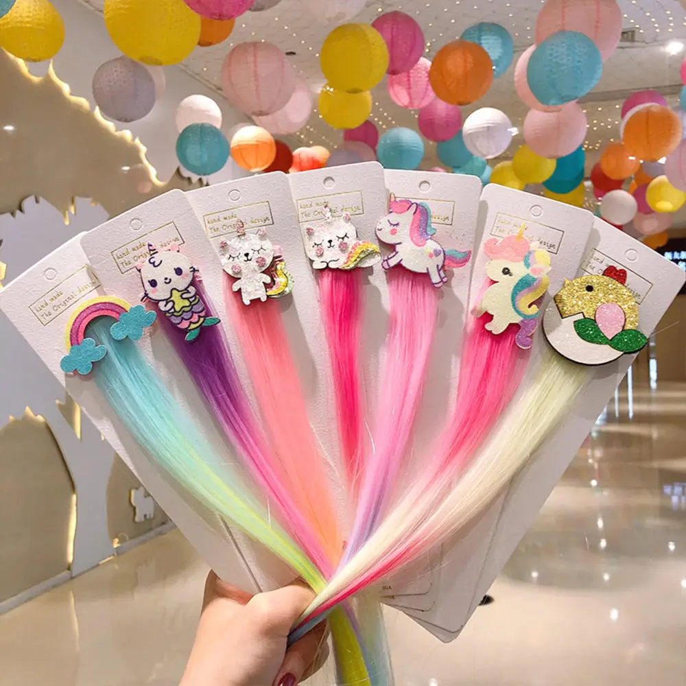 

Children Cartoon Rainbow Wig Hair Pins Unicorn Hair Clips Girls Cute Rabbit Cat Animals Hair Accessories