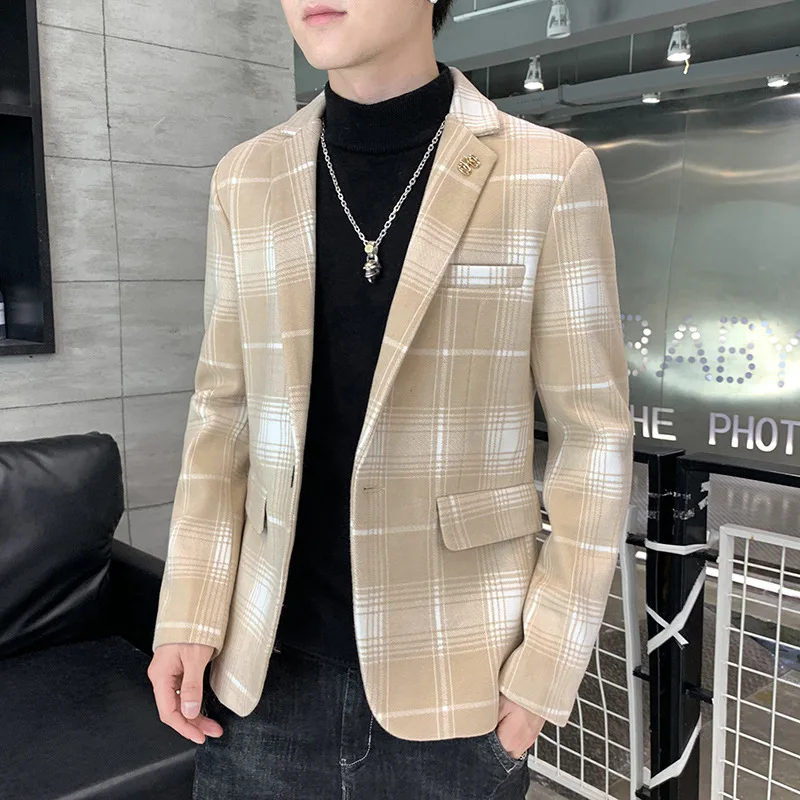 

HO 2022 Men's Plaid Woolen Suit Youth Autumn New Trend Leisure blazer