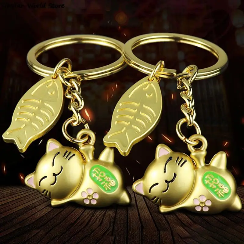 

3D Cat With Fish Keychain Cute Key Ring For Women Kitten Lucky Cat Key Chain Key Holder Mens Car Portachiavi Chaveiro Bag Charm