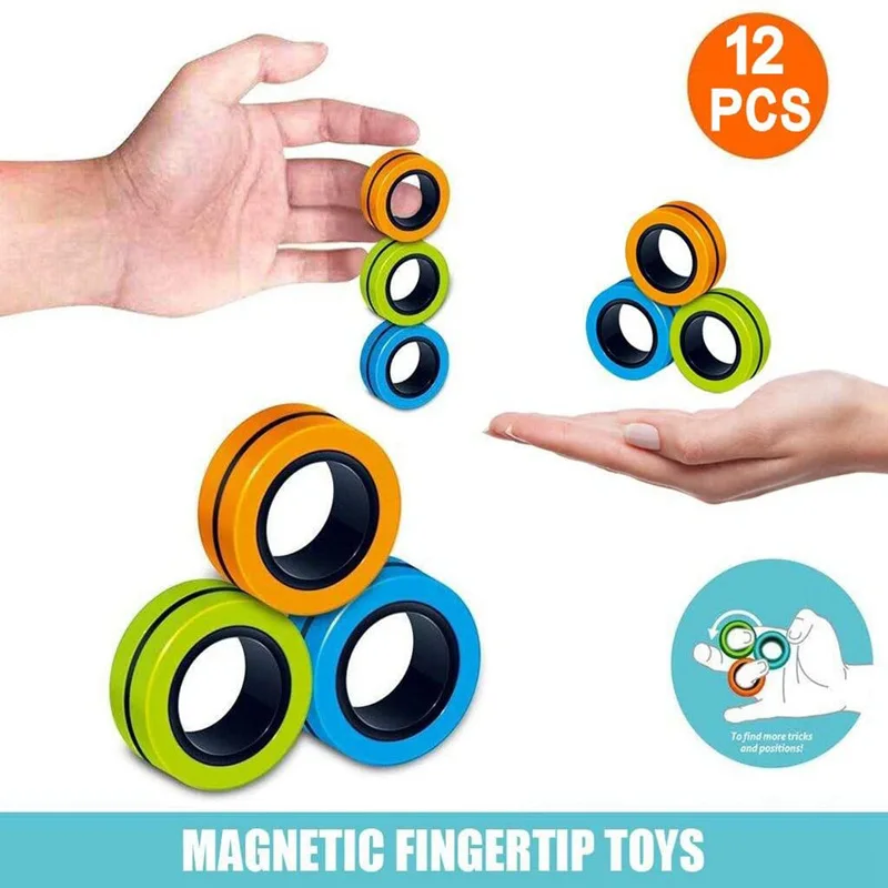 Anti-Stress Magnetic Rings Fidget Unzip Toy Magic RingTools Children Magnetic Ring Finger Spinner Ring Adult Decompression Toys pinwheel shape fidget spinner adjustable finger ring