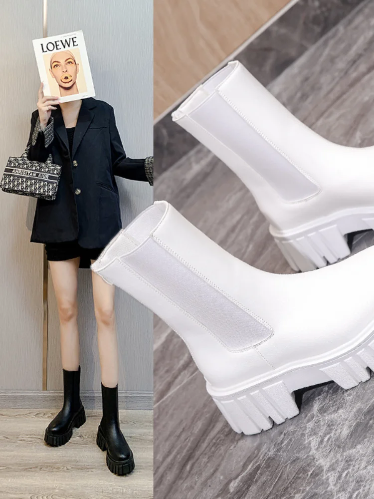 

Smoke Tube Boots Women's New Autumn Fashion Street Shooting Platform Women's Boots Back Zipper Short Tube Single Boots Trend