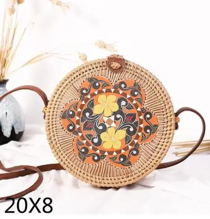 jinhua Плетеная Сумка из ротанга, круглая соломенная сумка на плечо, маленькие пляжные сумки, женские летние полые сумки ручной работы, сумки через плечо - Цвет: jinhua