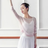 mesh long sleeve gymnastics leotard sweater dance dress gauze adult female ballet base training clothes shirt