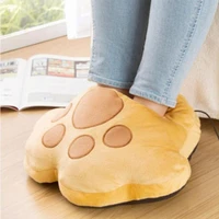 cartoon cats paw shape plush foot warmer winter soft comfortable and warm usb heating cute home shoes
