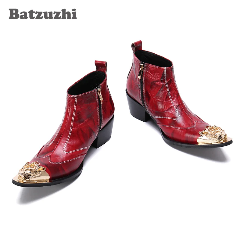 Мужские ботинки Batzuzhi с острым металлическим наконечником роскошные кожаные