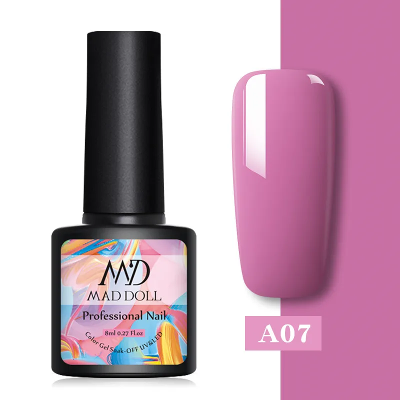 A07 MAD DOLL, 8 мл, Гель-лак для ногтей, чистый цвет, Гель-лак для ногтей, замачиваемый, УФ-гель, лак, Базовое покрытие, не протирается, верхнее покрытие, новая серия - Цвет: A07