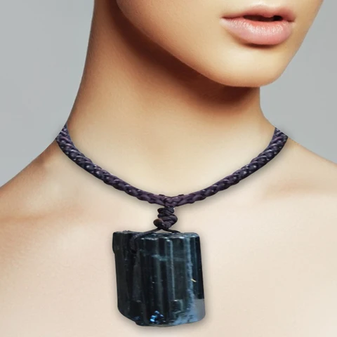 Ожерелье из натурального черного турмалина, подвеска из черного турмалина, оригинальный образец руды камня, модные ювелирные аксессуары