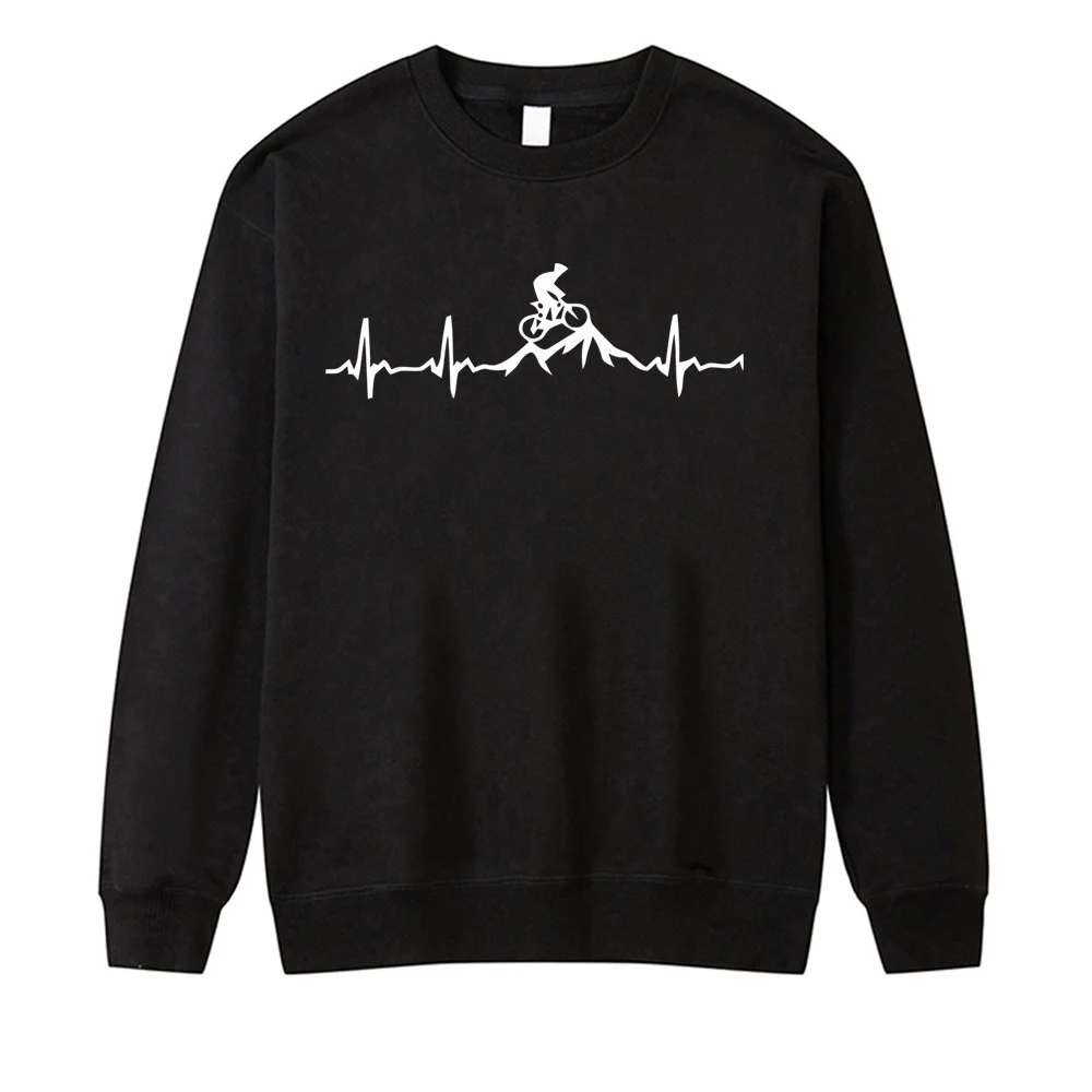 

Mountain Bike Heartbeat Funny Winter Male Simple Print Hoodie Sweatshirts Fleece Breathable Tracksuit Unisex Hip Hop Clothes