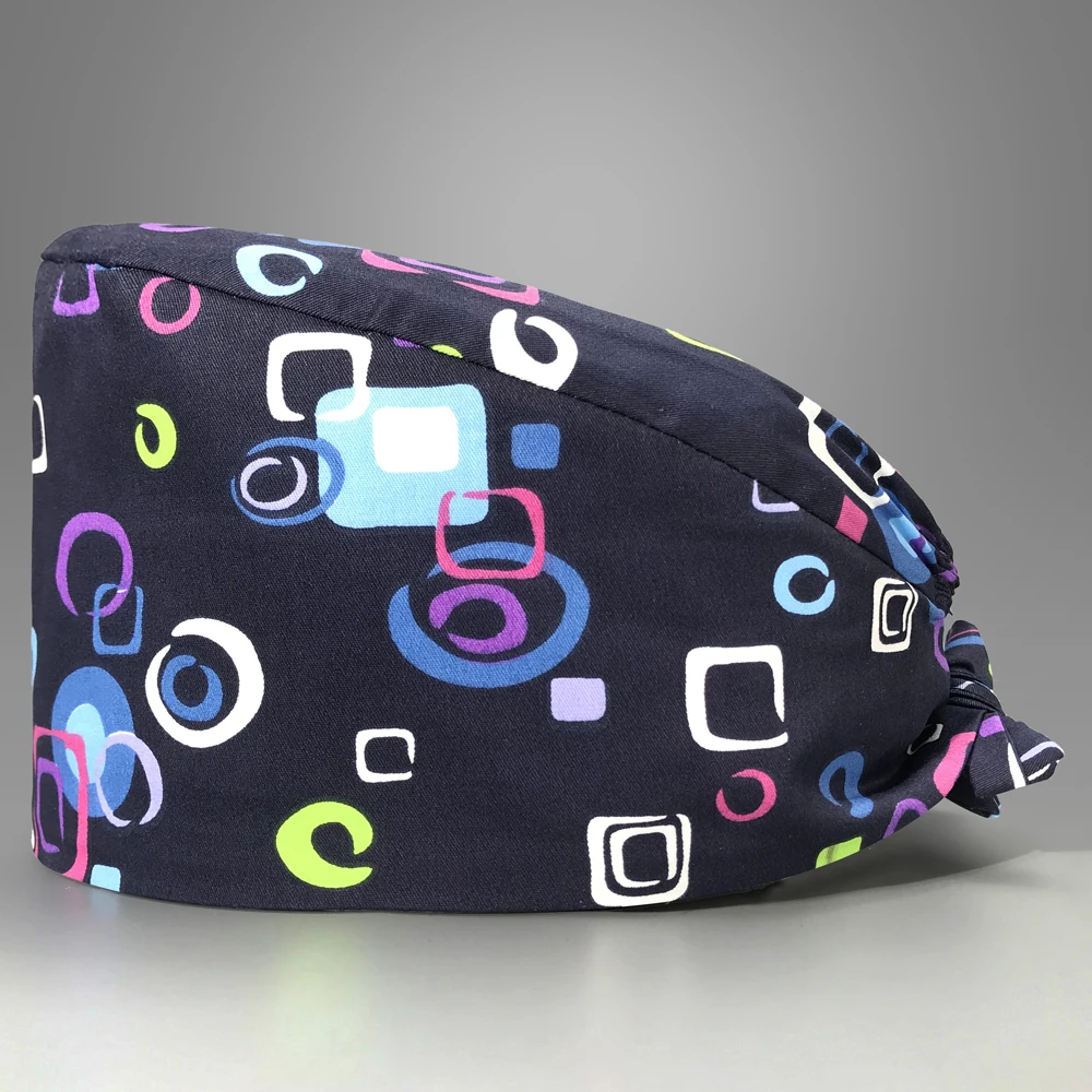 

Unisex scrubs caps Adjustable cotton tooth printing hats High Quality adjustable sweat-absorbent Elastic multicolor scrubs hats