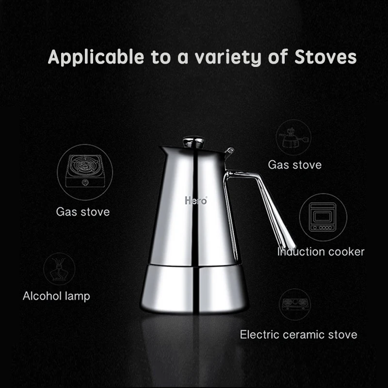 Кофеварка HERO Moka из нержавеющей стали для эспрессо чайник латте Перколятор плита