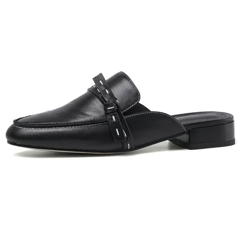 

Square Toe low square Heels Rome Women slipopers 2021 Summer New genuine leather Pumps Slip on Party Casual Shoes Woman