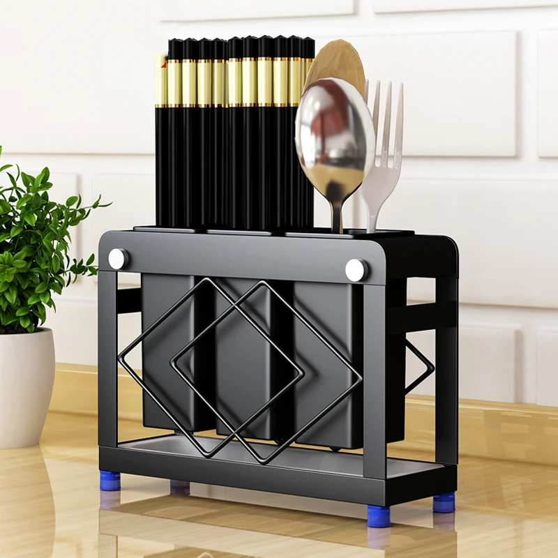 

304 Stainless Steel Kitchen Sink Stand Silverware Storage Rack with Plastic Drainer Cutlery Spoons Forks Container Organizer