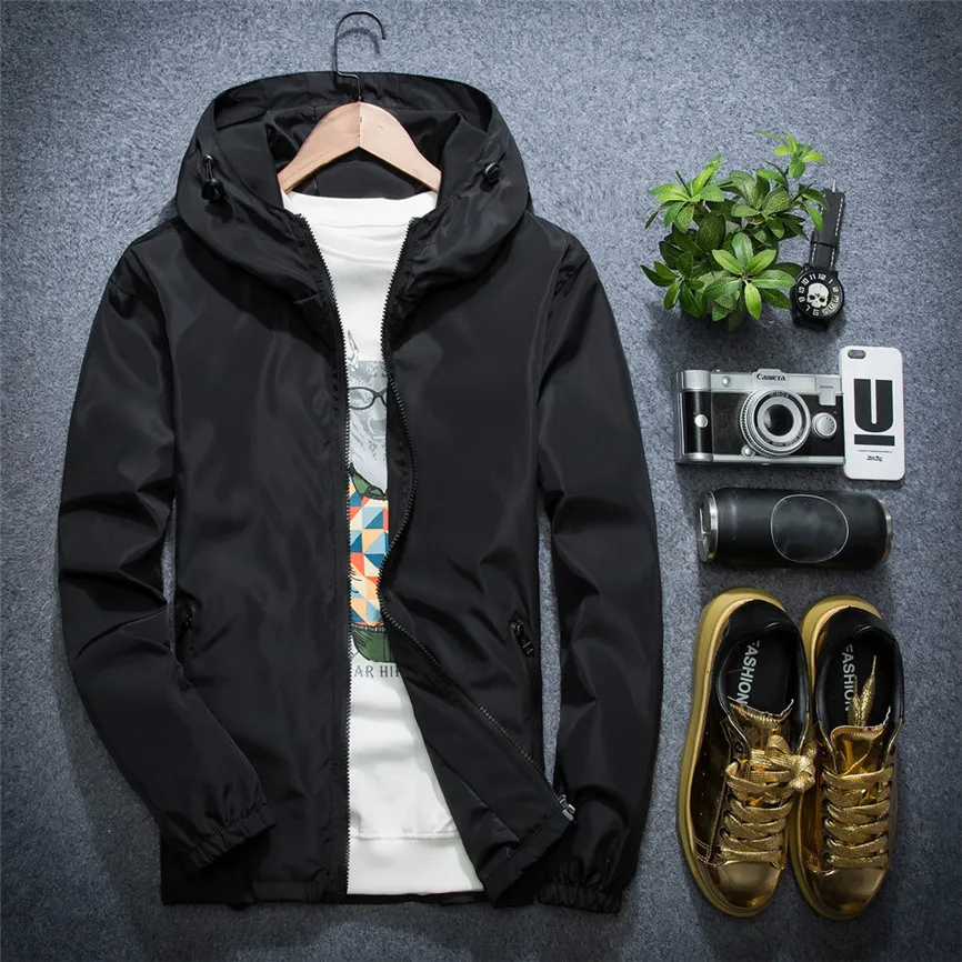 Мужская повседневная куртка с капюшоном однотонная спортивная на молнии для