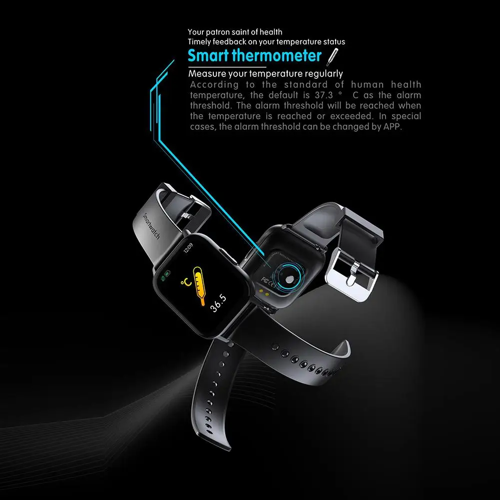 Qs16 Smart Bracelet Measuring Body Temperature Heart Rate Blood Oxygen Large-screen Smart Watch IP67 Deep waterproof