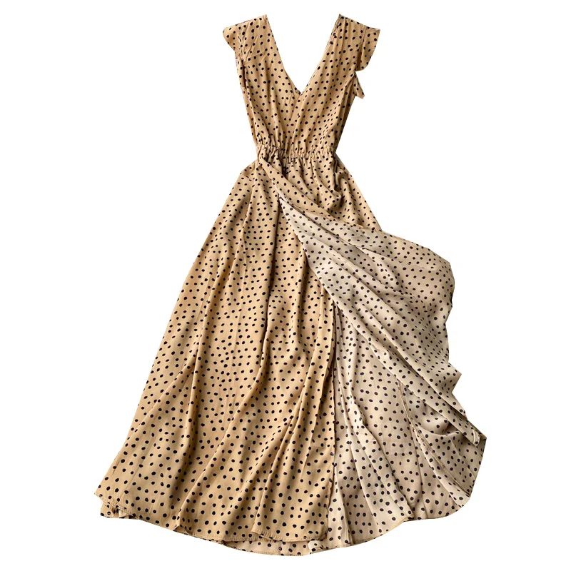 Женское шифоновое платье GLAUKE зеленое пляжное с цветочным принтом и v-образным