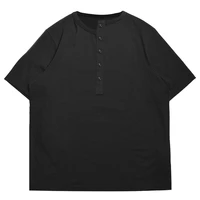 mens new black open collar multi button t shirt with irregular structure simple and loose large size niche designer male t