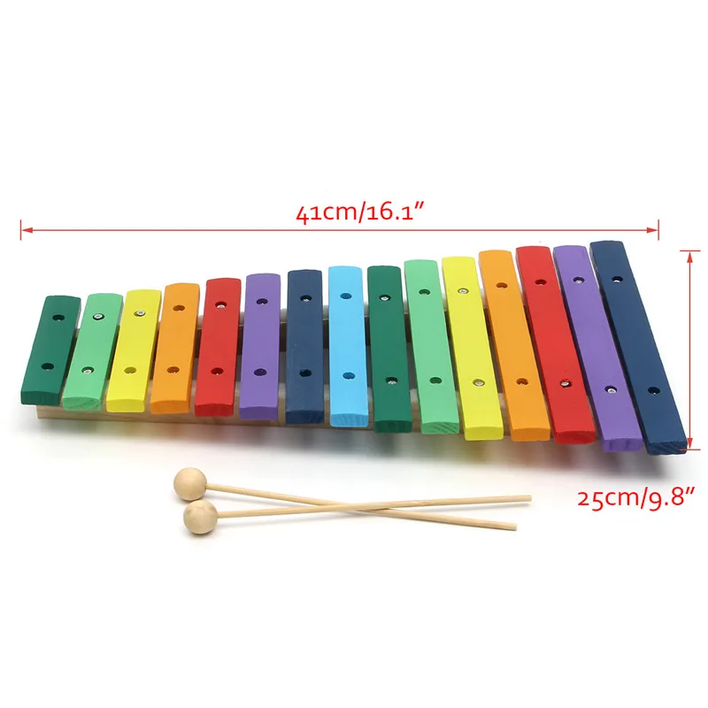 15 тон красочные Glockenspiel деревянный ксилофон и алюминиевый ударный музыкальный инструмент Развивающие игрушки для детей